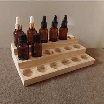 China Europe 5ml - 15ml Bottles Pine Wood Display Rack Handmade Natural Essential Oil Tray 30 Holes Demonstration Station for sale