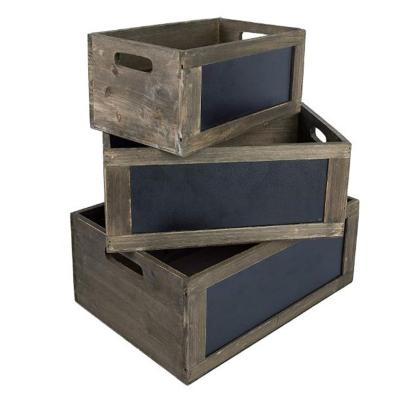 China Eco-Friendly Set of 3 Rustic Brown Wooden Nesting Storage Crates with Table Front Panel and Cutout Handles for sale