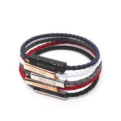 China Hot Romantic Lettering Rope Bracelet Stainless Steel Couples Leather Bracelets For Wholesalers for sale