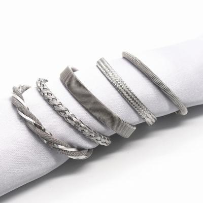 China TRENDY Fashion Simple Men's C Shape Open Bracelet Stainless Steel Wire Mesh Bracelet Manufacturers Direct for sale