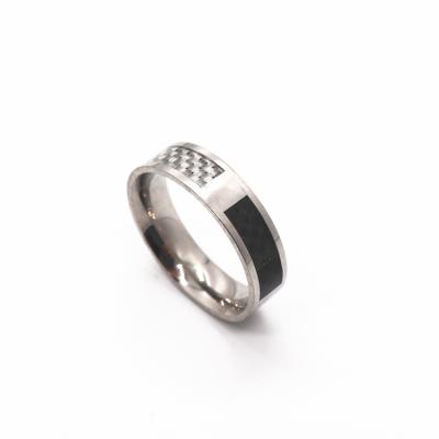 China Custom Ring Fashion Carbon Fiber Inlay Stainless Steel Casual/Sporty Wholesale Jewelry For Men for sale