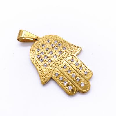 China Casual/Sporting Religious Pendant Charms Hand of Fatima Pendant With Zircon Hamsa Hand Charm Jewelry Necklace for sale