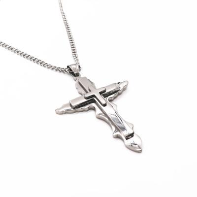 China Men's Religious Bohemian Women's Necklace Stainless Steel Cross Pendant Long Religious Necklace Chain for sale