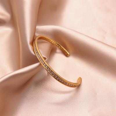 China FASHIONABLE Full Drill Open Cuff Bangle 18K Gold Plated Copper Bangle Bracelet With Zircon Women Jewelry for sale