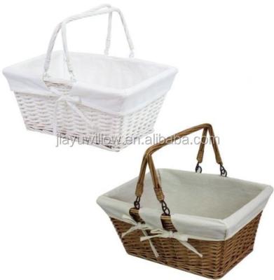 China China Traditional Shopping Basket Folding Handles Vintage Storage Wicker Weave Box for sale