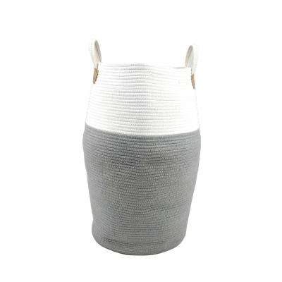 China Baby Sustainable Round Laundry Basket Storage Rope Cotton Woven Basket With Handle For Throw Toy for sale