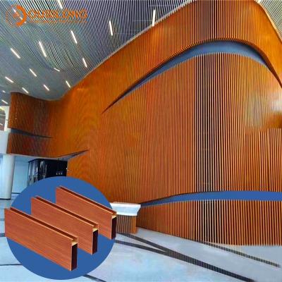 China Aluminum Extruded Grain Tube Ceiling Square Wooden Artistic Metal Suspended Ceilings Partition Ceiling Tiles For Hotel for sale