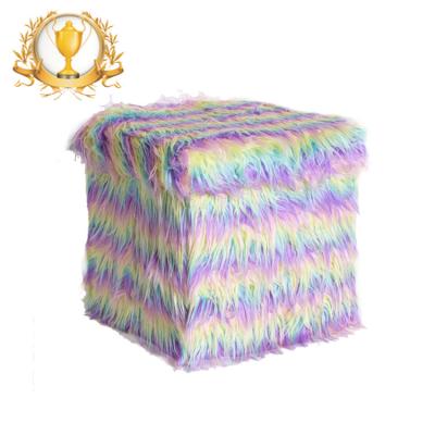 China Colorful Warm Folding Storage Foot Stool Ottoman Storage Box (Height) Adjustable Furry Winter for sale