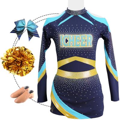 China 250gsm Fabric Customized Women Cheer Up Lady Uniform Blue And Yellow Color Sleeveless Women Unique Style Cheerleader Uniform for sale