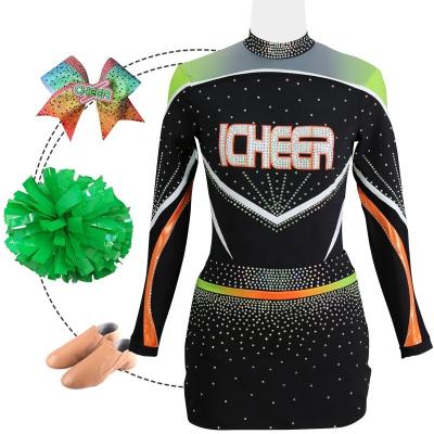 China Wholesale 250gsm Fabric Shiny Crystal Free Design Youth Cheerleader Costume Cheer Wear Set Sublimation Cheerleading Uniforms for sale