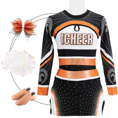 China 250gsm professional rhinestone fabric 2022 latest desaign long sleeve wholesale custom design all star cheerleading uniforms for sale