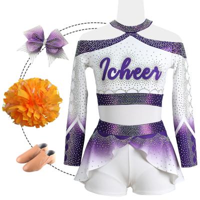 China 250gsm Latest 2022 Crop Tops Custom Design All Stars Competition Long Sleeve Cheer Costume Cheerleading Uniforms for sale