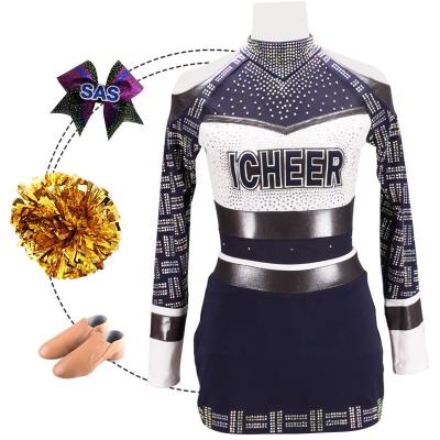 China 250gsm Fabric OEM Perfessional Cheer Cheerleading Uniforms Wholesale Custom Team Wear Kids Tops And Skorts Rhinestone Cheerleading Uniforms For Girls Youth for sale