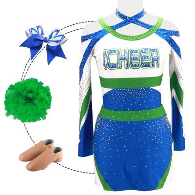 China 250gsm Cheerleading Fabric Wholesale AB Crystal Design Your Own Crop Top Uniform OEM Customized Spandex Logo All Star Show Customized for sale