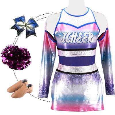 China Spandex Cheerleading Wholesale High School Uniforms Cloth 250gsm Long Sleeve Adult Star Cheerleader Uniforms Custom All Girl for sale