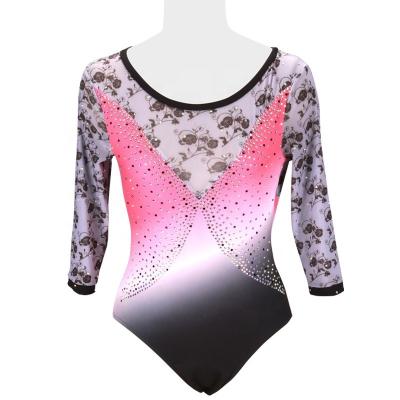 China 250gsm Fabric 250gsm Sublimation Grenadine Long Sleeve Student Gym Tights With ab Crystal Latest High Quality Kids Competition Gymnastics Dancer Tights for sale