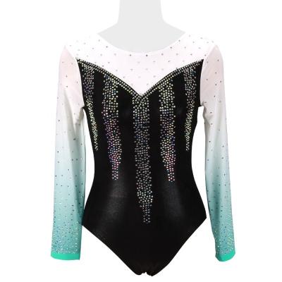 China Sets Unisex Costume Dancewear Long Sleeve Custom Rhinestone Dancer Gymnastics Leotards Wholesale Gym Training Competition Uniform for sale