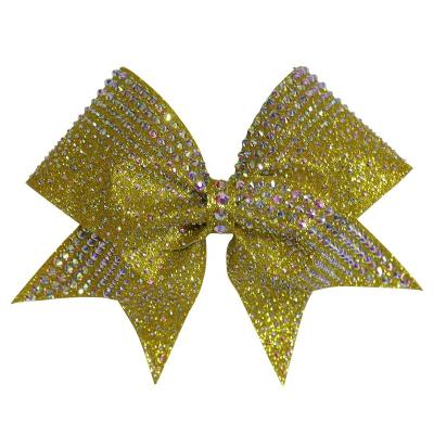 China Custom Other Glitter Cheer Bow with Full Rhinestones for Cheerleading Ponytail Cheer Hair Bows with ab Crystal Your Own Logo 005 for sale