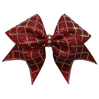 China Hot Selling High Quality Hair Bows Glittery Bling Cheerleader Cheer All Star Performance Hair Accessories Support Customization 006-Red for sale