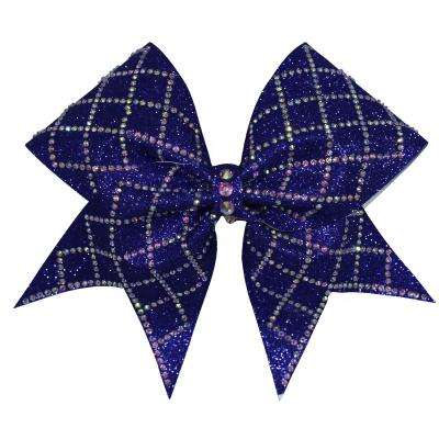 China Wholesale New Design Youth Sapphire Blue Rhinestone Cheerleading Hair Bow By AB Crystal Your Own Logo For Free 006-Sapphire Blue for sale