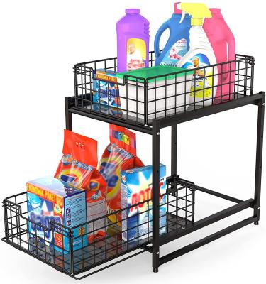 China Sliding Storage 2 Tier Drawer Kitchen Bathroom Desk Cabinet Under Sink Rack Basket Organizer for sale