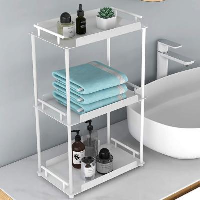 China 3-Tier White Bathroom Countertop Organizer Vanity Tray Makeup Storage Kitchen Spice Stand Standing Shelf for sale