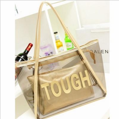 China Fashion Custom Clear PVC Lady Handbag Set Transparent Beach Tote Bag With Inner Pocket Jelly Leather Handle Girls Handbag 2019 for sale