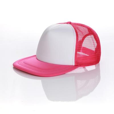 China Cheap COMMON 3D Panel Embroidery Pink Mesh Baseball Cap Snapback Foam Mesh Baseball Cap Trucker Flat Hats With Logo Snap Back Custom Made for sale