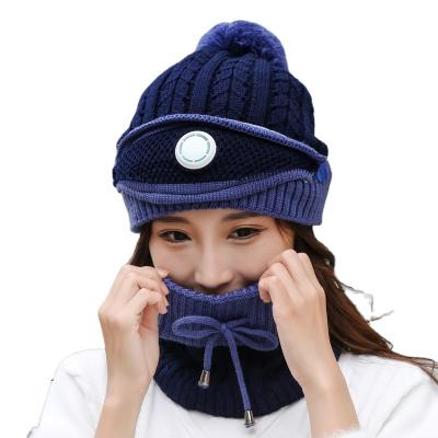 China Winter Luxury Women Custom Dragon Logo COMMON Knit Hat With Removable Pom Pom Cap Face Masks Scarf Square Beanie Hat for sale