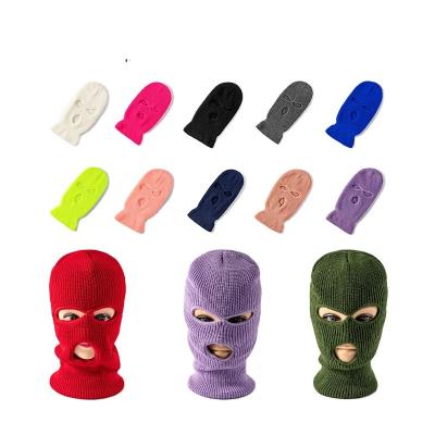 China COMMON Custom Winter Design Outdoor Warm Thug Face Crochet Cashmere Neon Wool Striped Three Hole Knit Ski Mask Fleece Balaclava for sale