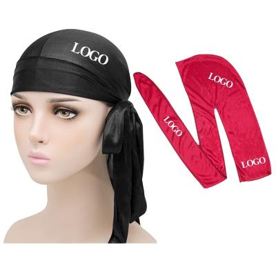 China Multifunctional Wholesaler Custom Printed Logo Luxury Stretchy Designer Beanies and Designs Satin Durags for Men Women Black Silk Durag for sale