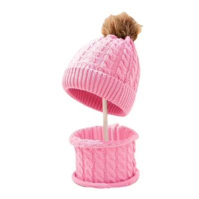 China COMMON Children's Hat Thick Wool Fleece Autumn Winter Ear Protection Warm Baby Knitted Hat Scarf Two-Piece Sets for sale