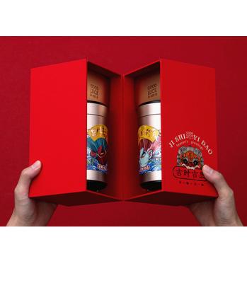 China Handmade Luxury Rigid Food Grade Logo Printed Chinese New Year Red Lotus Tea Packaging Box With Paper Bag for sale