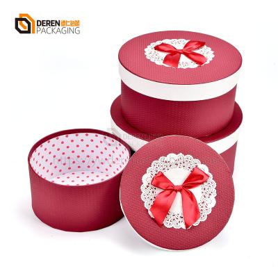 China Recyclable Red Luxury Cylinder Flower Box Round Cardboard Set Paper Box Packaging for sale