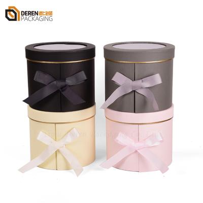 China 2 Layer Round Cardboard Custom Mounted Flower Packaging Box Luxury Flower Gift Box With Drawer for sale