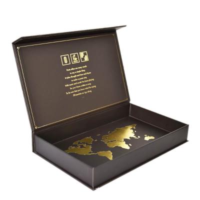 China Handmade luxury gold stamp custom logo book shape hot chocolate bar box packaging with divider for sale