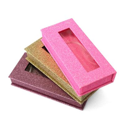 China Recyclable private label hair or wick custom empty box in pink color clear window style cardboard glitter packaging box for sale