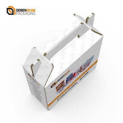 China Recyclable Hard Portable Packaging Die Cut Box Gift Kraft Corrugated Cardboard Box With Handle for sale