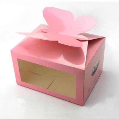 China Recyclable Rose Flower Butterfly Cookies Exquisite Cupcake Packaging Tart Boxes With Window for sale