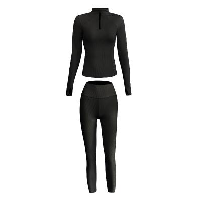 China Breathable custom women seamless jacket and leggings set plus size yoga wear 2 piece set activewear gym training suits for sale