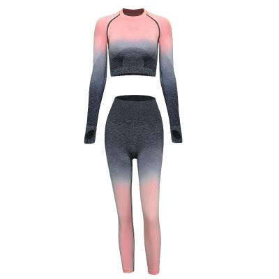 China Custom Gym Mesh Fitness Long Sleeve Logo Sports Breathable Seamless Waist Women High Running Slim Yoga Sets for sale