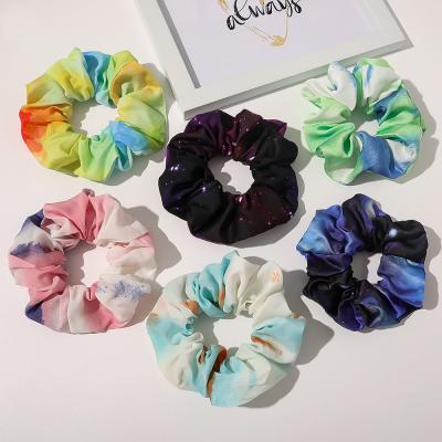 China Wedding Hot Sale Chiffon Tie Dye Scrunchies Galaxy Gradient Color Tie Dye Scrunchies for sale