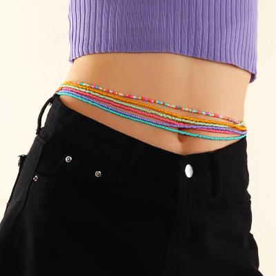 China FASHIONABLE Bohemian Body Jewelry Belly Style Pearl Waist Chain Colorful Chain For Women for sale