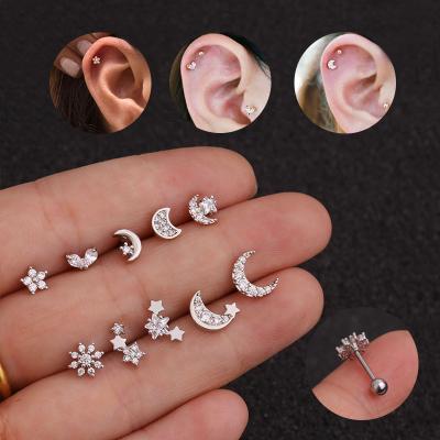 China FASHIONABLE Hot Selling Silver Zircon Piercing Stainless Steel Screw Stud Earrings for sale