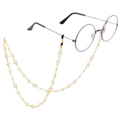 China Gold Crystal Glass Beaded Sunglasses Chain Face Cover Holder Lanyard Strap Necklace Anti-Slip Monocle Tie Masking Chain for sale