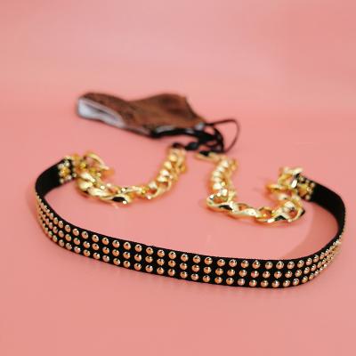 China Face Tarp Hiphop Rack Rivet Glass Leather Thick Anti-lost Chain PU Chain Masking CCB Chain for sale