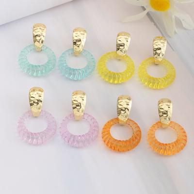 China New Fashion Trend Earrings Candy Color Gold Plated Resin Circle Earrings For Women Girls for sale