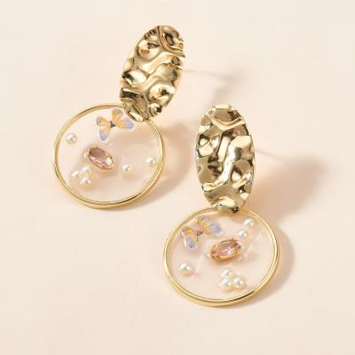 China Fashion Environmental Friendly Earrings Exaggerated Transparent Circle Resin Butterfly Earrings Combine Pearl Stud Earrings for sale