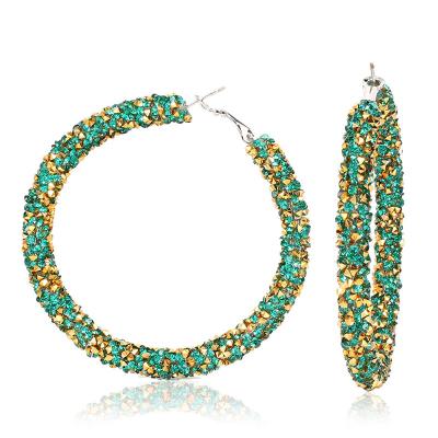 China Environmental Friendly Wholesale Shiny Circle Earrings Jewelry Sparkle Fashion Geometric Rhinestone Circle Bohemian Earrings for sale