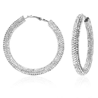 China New Fashion Environmentally Friendly Elegant Gold Circle 60mm Large Crystal Rhinestone Diamond Hoop Earrings Shiny For Women for sale